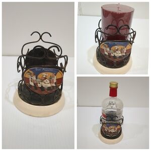 0211 Rustic Metal Holder For Candle Wine,Oil Bottle with Cream Base